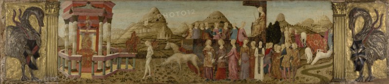 Triumph of Chastity; Francesco di Giorgio Martini, Italian, Sienese, 1439 - 1501, mid-1460s; Tempera on panel; 38.7 x 170.4 cm