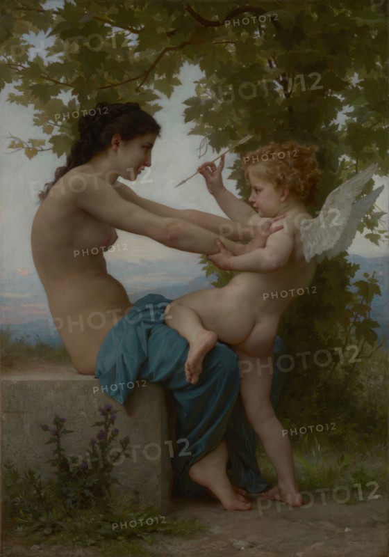 A Young Girl Defending Herself against Eros; William Adolphe Bouguereau, French, 1825 - 1905, about 1880; Oil on canvas