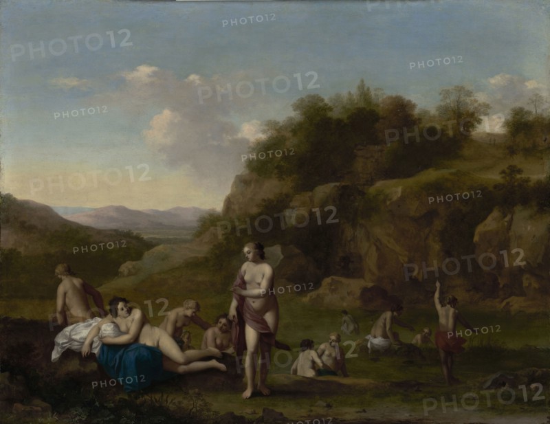 Landscape with Bathing Nudes; Cornelis van Poelenburgh, Dutch, about 1594,1595 - 1667, about 1640-1650; Oil on copper