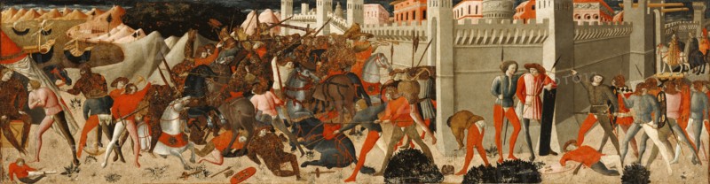 Battle Before a Walled City; Italian, Florentine School, 15th century; second half of 15th century; Tempera on panel