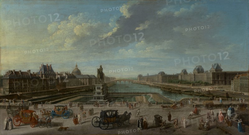 A View of Paris from the Pont Neuf; Jean-Baptiste Raguenet, French, 1715 - 1793, 1763; Oil on canvas; 46 x 84.1 cm