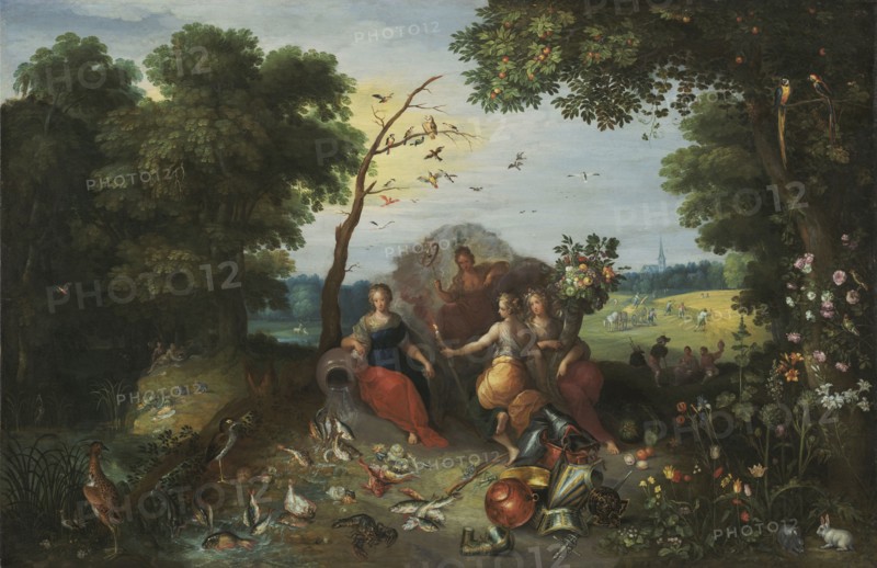 Landscape with Allegories of the Four Elements; Jan Brueghel the Younger, Flemish, 1601 - 1678, Frans Francken the Younger