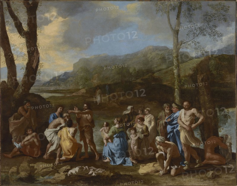 Saint John Baptizing in the River Jordan; Nicolas Poussin, French, 1594 - 1665, about 1630s; Oil on canvas; 95.6 × 121.3 cm