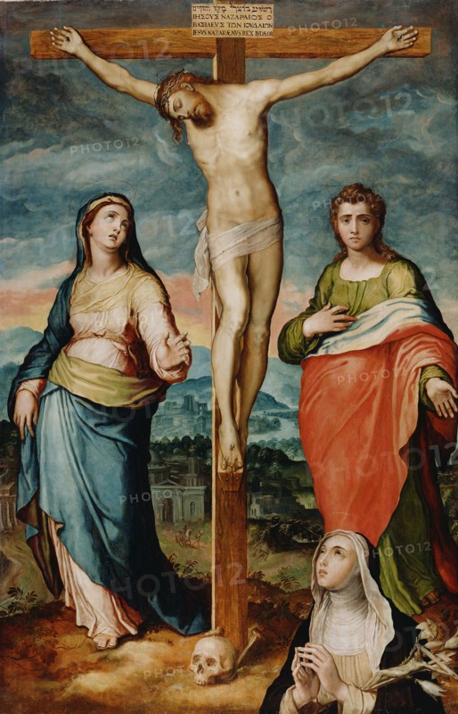 Christ on the Cross with Saints Mary, John the Evangelist and Catherine of Siena; Marco Pino, Italian, Neapolitan, before 1520