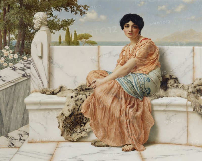Reverie; John William Godward, English, 1861 - 1922, 1904; Oil on canvas; 58.4 × 73.7 cm, 23 × 29 in