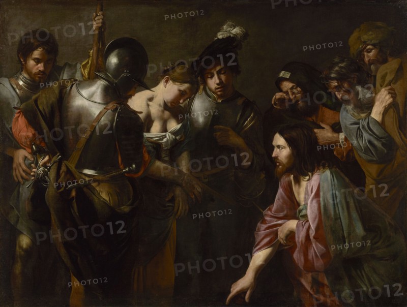 Christ and the Adulteress; Valentin de Boulogne, French, 1591 - 1632, about 1620s; Oil on canvas; 167 × 221.3 cm