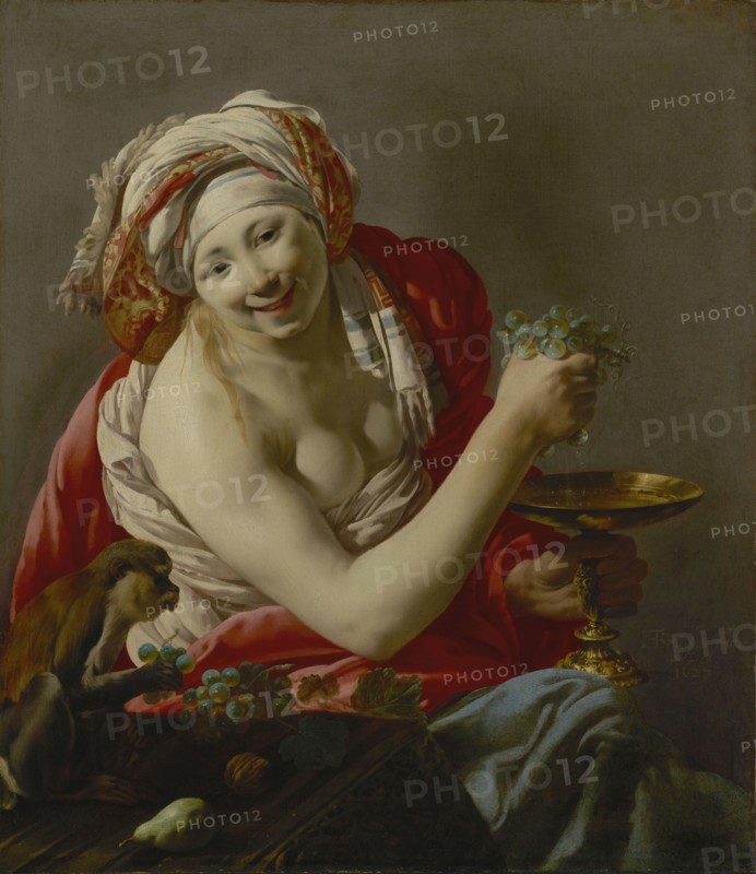 Bacchante with an Ape; Hendrick ter Brugghen, Dutch, 1588 - 1629, 1627; Oil on canvas; 102.9 × 89.2 cm, 40 1,2 × 35 1,8 in