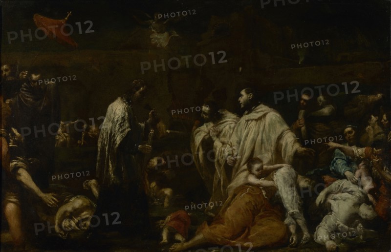 Bernard Tolomei and the Plague in Siena; Giuseppe Maria Crespi, Italian, Bolognese, 1665 - 1747, about 1735; Oil on copper