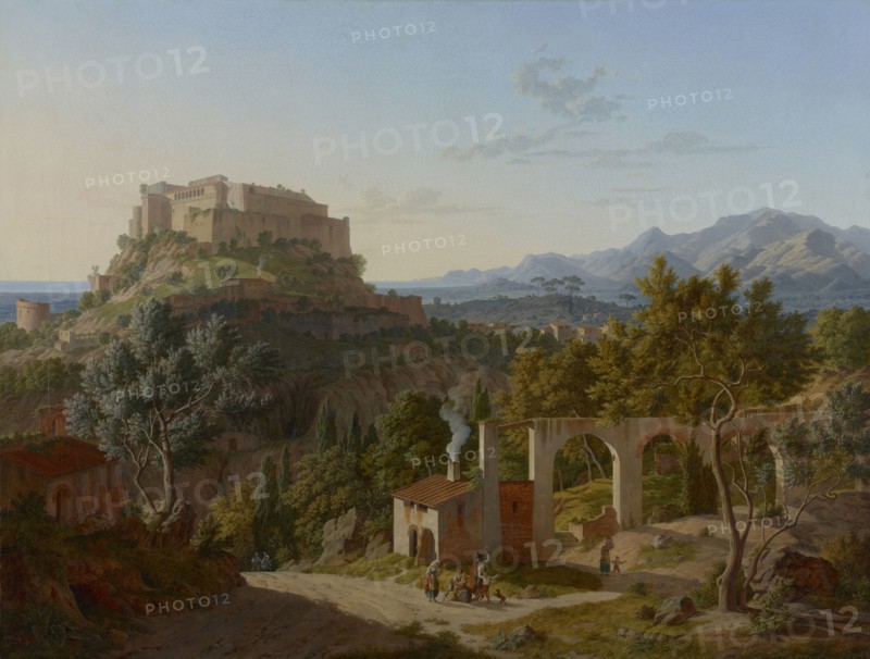 Landscape with the Castle of Massa di Carrara; Leo von Klenze, German, 1784 - 1864, 1827; Oil on canvas; 77.2 × 101 cm