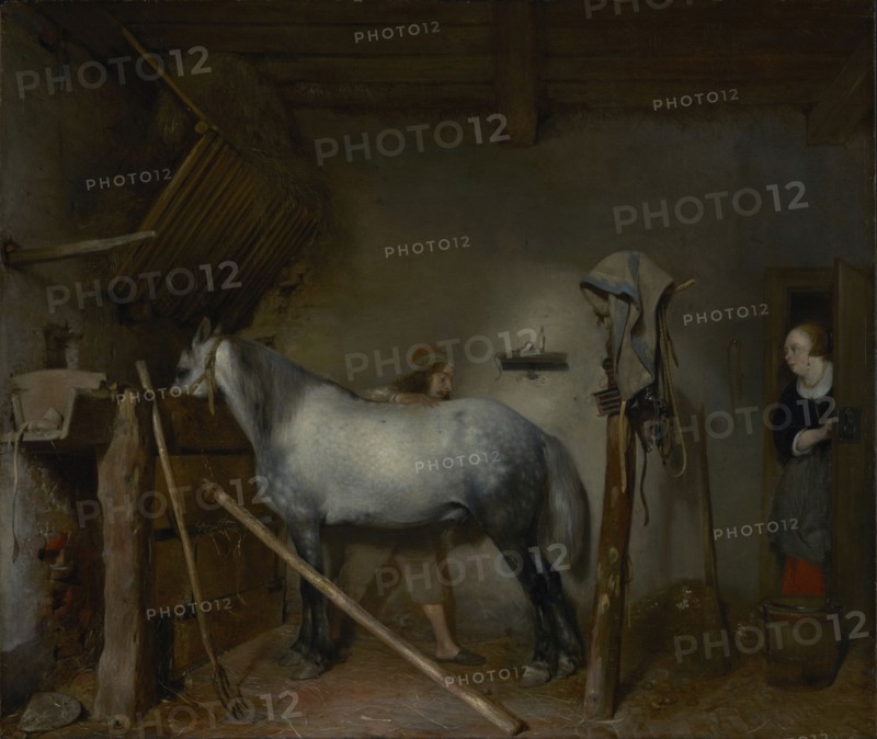 Horse Stable; Gerard ter Borch, Dutch, 1617 - 1681, about 1654; Oil on panel; 45.4 × 53.5 cm, 17 7,8 × 21 1,16 in