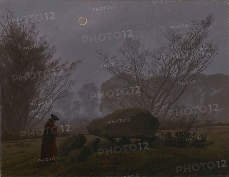 A Walk at Dusk; Caspar David Friedrich, German, 1774 - 1840, about 1830 - 1835; Oil on canvas; 33.7 × 43.2 cm, 13 1,4 × 17 in