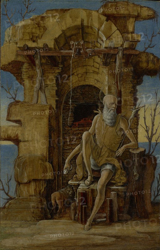 Saint Jerome in the Wilderness; Ercole de'Roberti, Italian, about 1450 - 1496, about 1470; Tempera on panel; 34 × 21.9 cm