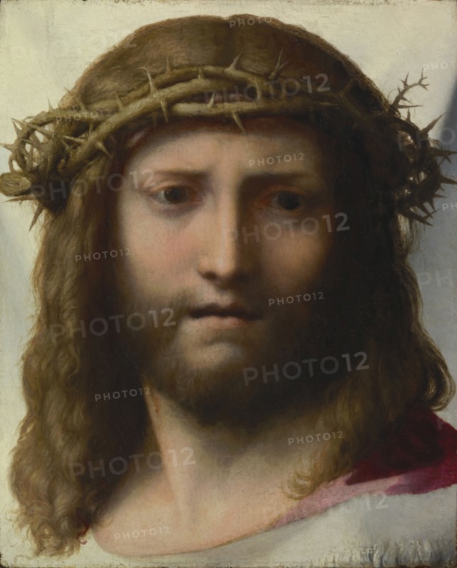 Head of Christ; Correggio, Antonio Allegri, Italian, about 1489 - 1534, about 1525 - 1530; Oil on panel; 28.6 × 23.5 cm