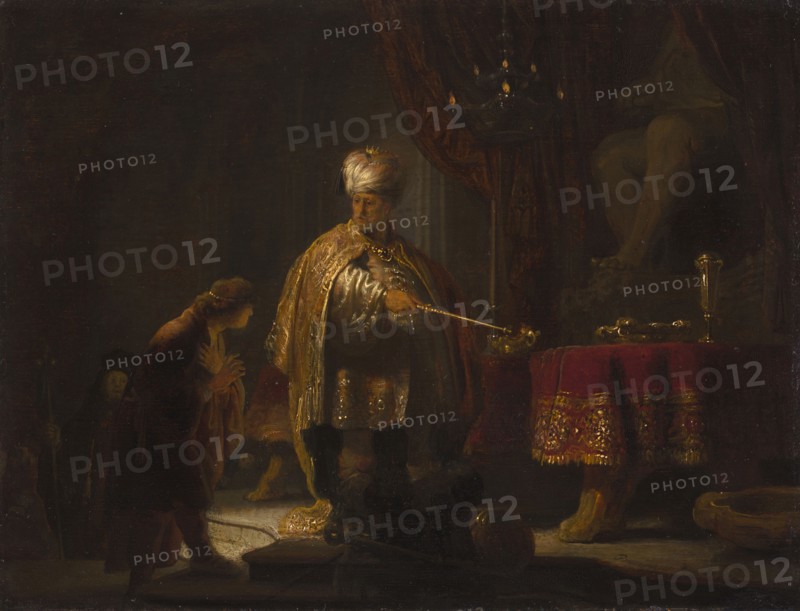 Daniel and Cyrus before the Idol Bel; Rembrandt Harmensz. van Rijn, Dutch, 1606 - 1669, 1633; Oil on panel; 23.5 × 30.2 cm