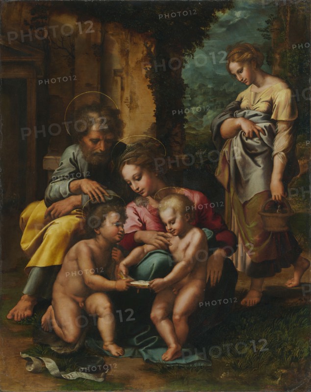 The Holy Family; Giulio Romano, Giulio Pippi, Italian, before 1499 - 1546, Italy; about 1520 - 1523; Oil