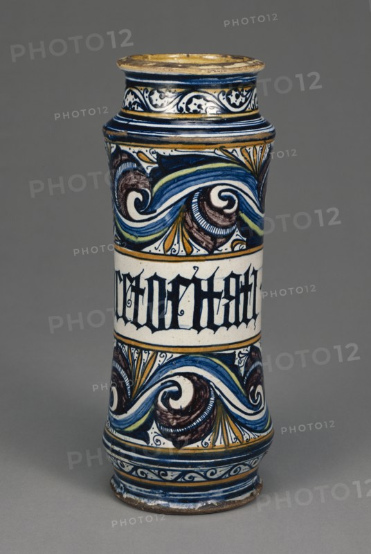 Cylindrical Drug Jar, Albarello, Naples or Sciacca, Probably Pesaro or Possibly Kingdom of Naples, Italy; about 1480