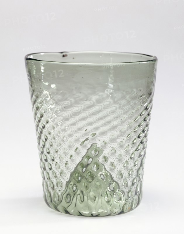 Beaker, Maigelbecher, Germany; 1450 - 1525; Mold-blown pale blue-green glass; 8.7 x 8.3 cm, 3 7,16 x 3 1,4 in