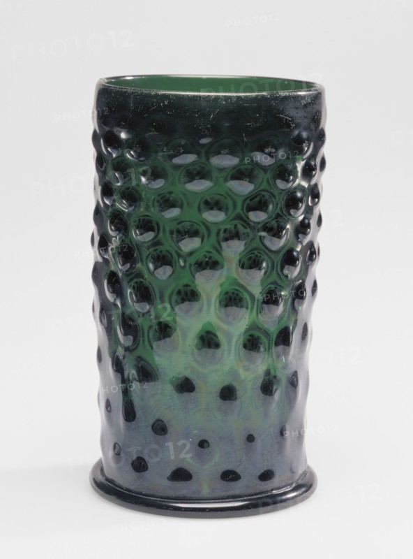 Pattern-Molded Beaker, Warzenglas, Germany, possibly, 17th century; Mold-blown dark green glass with applied decoration