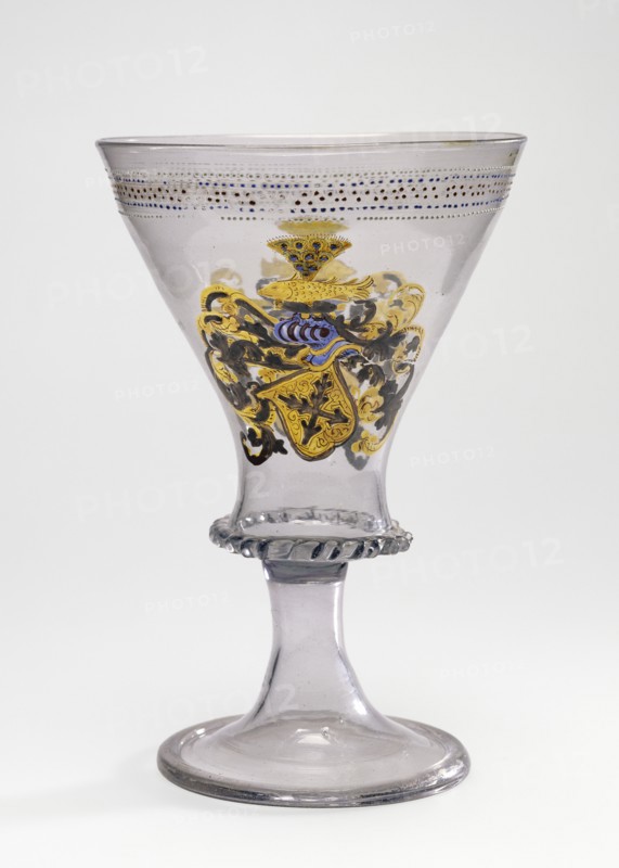 Goblet with the Arms of Liechtenberg; Façon de Venise, Southern Bohemia, probably, Czech Republic; 1500 - 1530; Free-blown