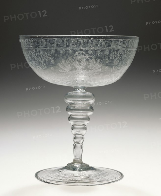 Wineglass; Façon de Venise, or possibly, Tuscany, Italy; 1600 - 1650; Free-blown colorless, slightly gray, glass
