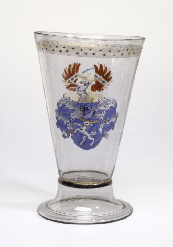 Beaker with Arms of Schiltl, Portner von Theuern; Bavaria, possibly, Southern Germany, Germany; 1586; Free-blown colorless