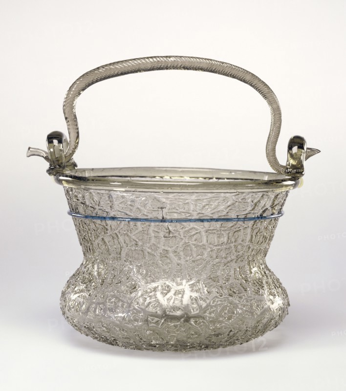 Ice-Glass Situla, Secchiello, Façon de Venise, Netherlands; 1550 - 1600; Free-blown colorless, slightly grayish-brown, glass