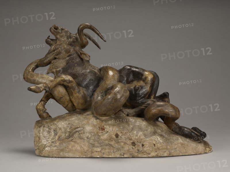Python Killing a Gnu; Antoine-Louis Barye, French, 1796 - 1875, France; 1834 - 1835; Plaster retouched with red wax