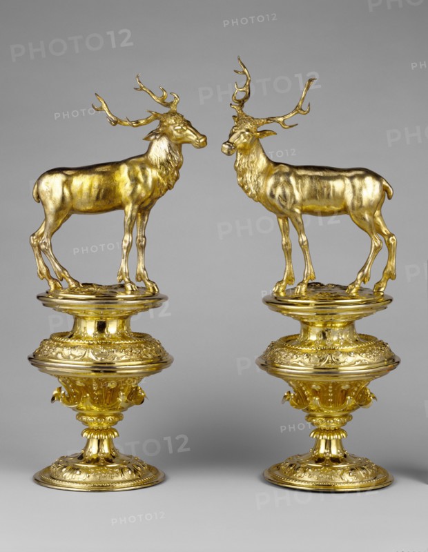 Pair of Stags; Johann Ludwig Biller the Elder, German, 1656 - 1732, Germany; about 1680–1700; Silver gilt