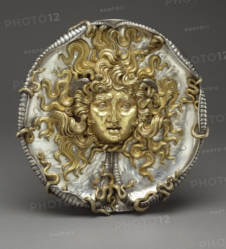 Medusa; Vincenzo Gemito, Italian, 1852 - 1929, Naples, Campania, Italy, Europe; 1911; Partially gilt silver; 23.5 cm