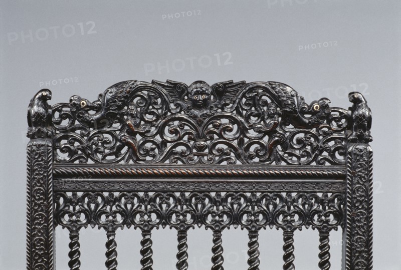 Armchair; Coromandel Coast, India; about 1680 - 1720; Ebony, ebonized hardwood, ivory, ebonized walnut inner-seat frame