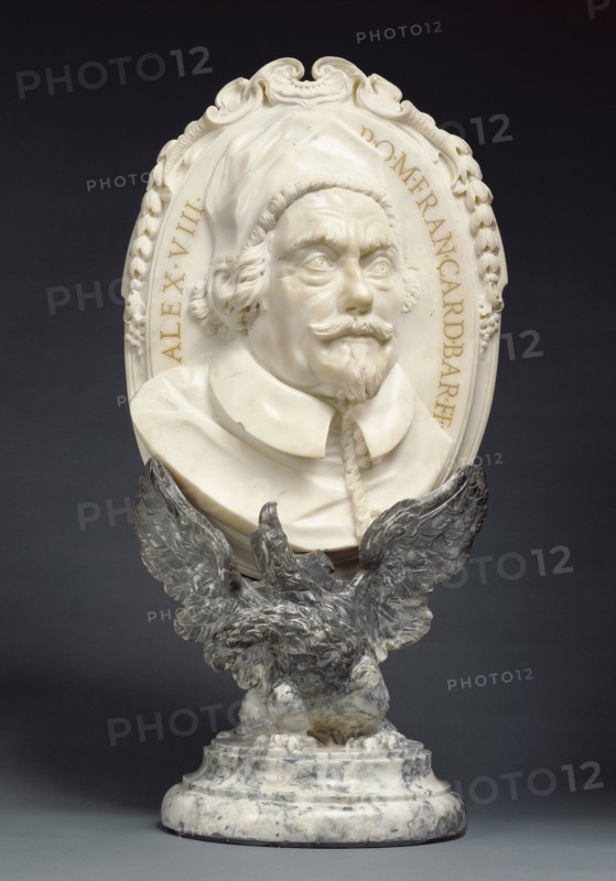 Portrait Medallion of Pope Alexander VIII; Lorenzo Ottoni, Italian, 1648 - 1726, Italy; 1690s; White marble medallion mounted