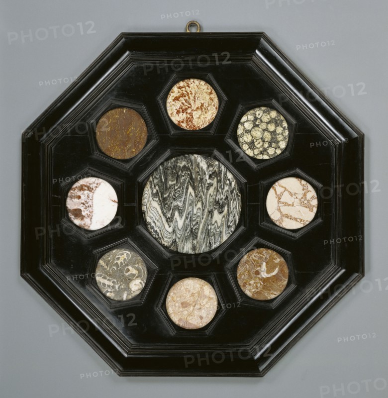 Framed Hardstone Panel; Florence, Tuscany, Italy; about 1970; hardware and ancient stone 17th century; Frames: ebony; Panels