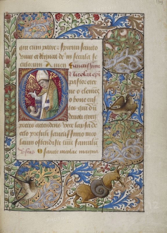 Initial O: Saint Nicholas Blessing a Child; Georges Trubert, French, active Provence, France 1469 - 1508, Provence, France