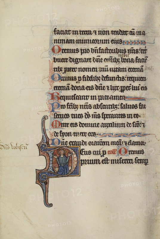 Initial D: The Lord Enthroned with Hands Open; Bute Master, Franco-Flemish, active about 1260 - 1290, Northeastern illuminated