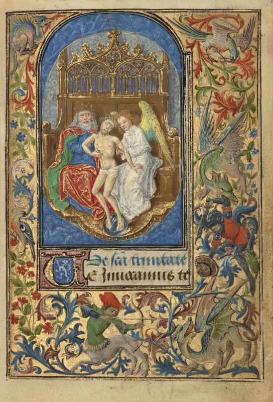The Trinity; Lieven van Lathem, Flemish, about 1430 - 1493, Antwerp, illuminated, Belgium; 1469; Tempera colors, gold leaf