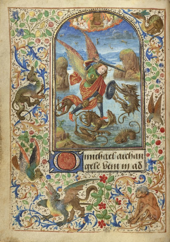 Saint Michael; Lieven van Lathem, Flemish, about 1430 - 1493, Ghent, written, Belgium; 1469; Tempera colors, gold leaf, gold