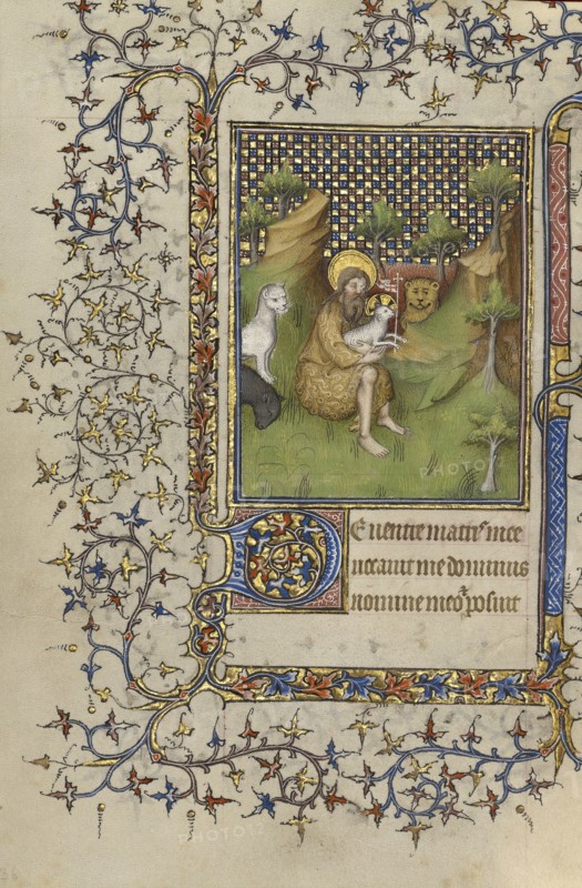 Saint John the Baptist in the Wilderness; Paris, or, France; about 1410; Tempera colors, gold leaf, gold paint, and ink