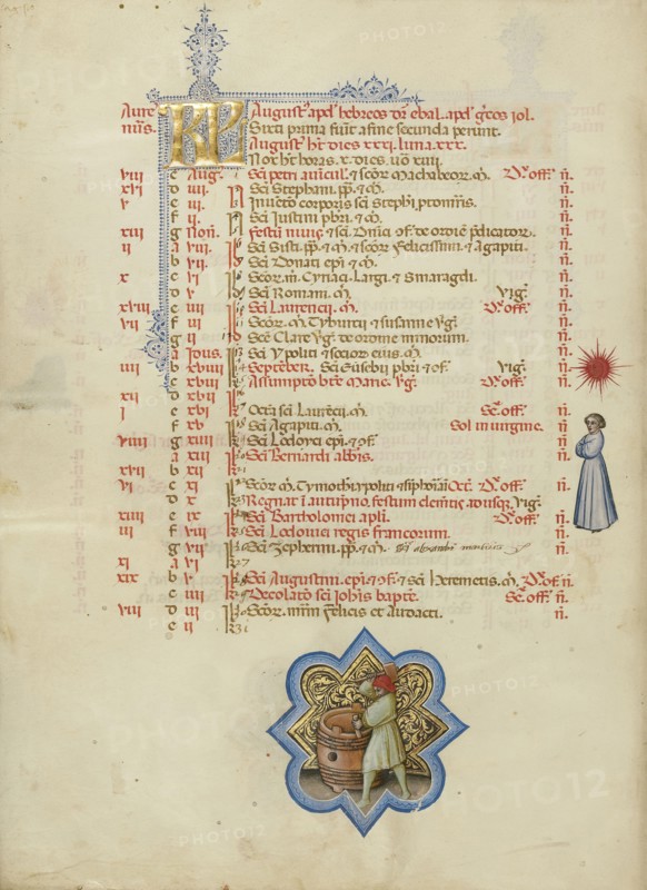 A Man Making a Barrel; Zodiacal Sign of Virgo; Master of the Brussels Initials, Italian, active about 1389 - 1410, Bologna