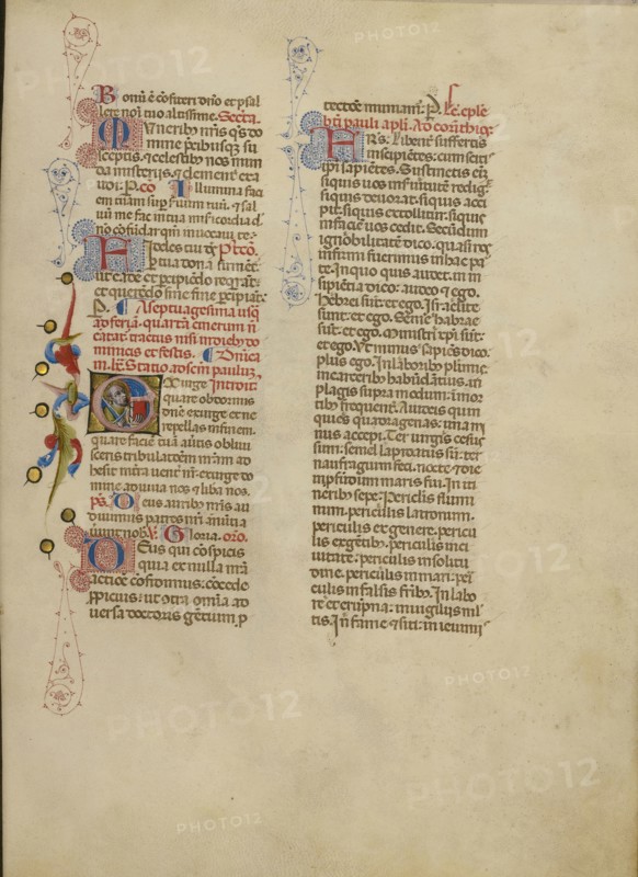 Initial E: Saint Paul; Master of the Brussels Initials, Italian, active about 1389 - 1410, Bologna, Emilia-Romagna, Italy