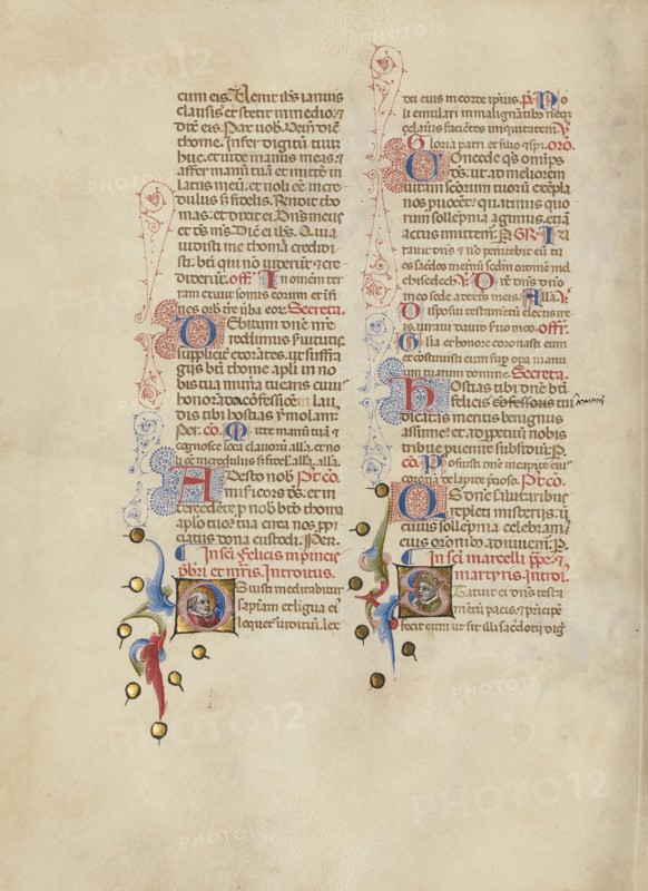 Initial O: Saint Felix; Initial S: Saint Marcellus; Master of the Brussels Initials, Italian, active about 1389 - 1410, Bologna