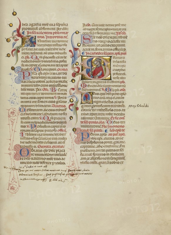 Initial I: Saint Valentinus; Initial S: Saint Peter; Master of the Brussels Initials, Italian, active about 1389 - 1410