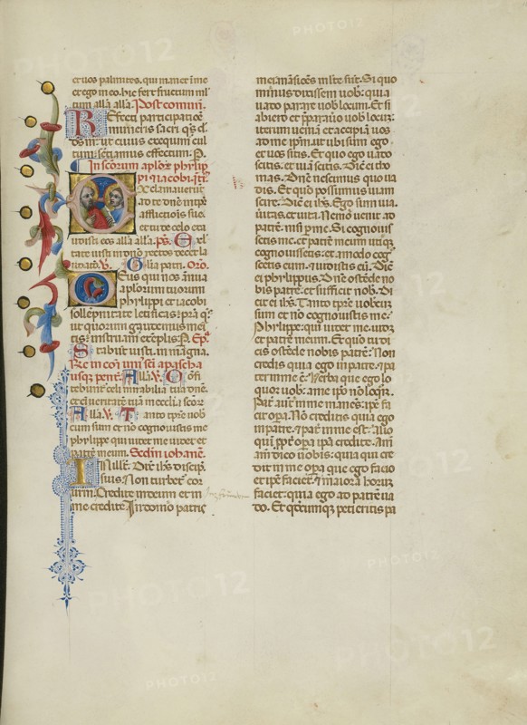 Initial E: Saints Phillip and James; Master of the Brussels Initials, Italian, active about 1389 - 1410, Bologna