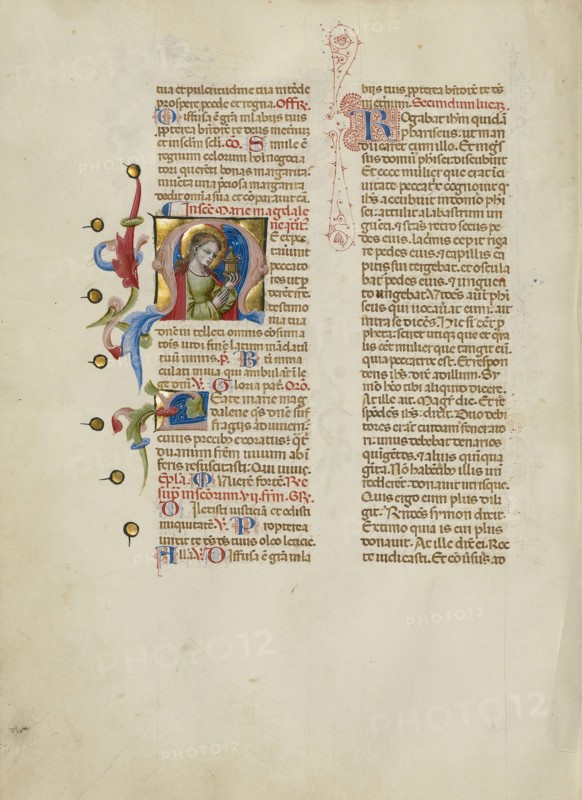 Initial M: Mary Magdalene; Master of the Brussels Initials, Italian, active about 1389 - 1410, Bologna, Emilia-Romagna, Italy