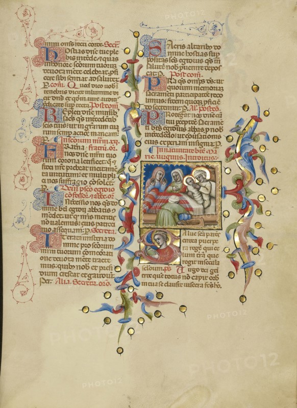 The Birth of the Virgin; Initial S: The Virgin Reading; Master of the Brussels Initials, Italian, active about 1389 - 1410