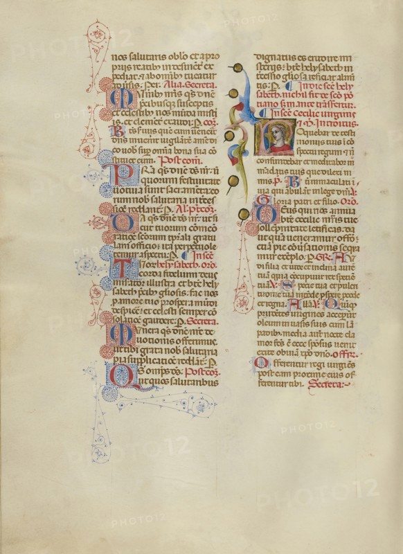 Initial L: Saint Cecilia; Master of the Brussels Initials, Italian, active about 1389 - 1410, Bologna, Emilia-Romagna, Italy