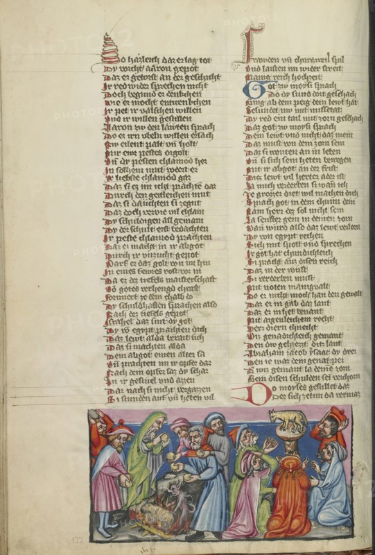 The Casting of the Golden Calf; The Dance around the Golden Calf; Regensburg, Bavaria, Germany; about 1400 - 1410; Tempera