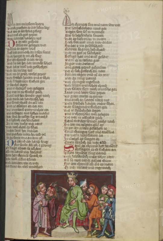 David with the Head of Goliath before Saul; Regensburg, Bavaria, Germany; about 1400 - 1410; Tempera colors, gold, silver paint