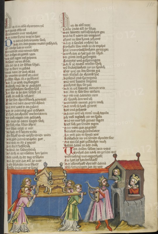 David before the Ark of the Covenant; Michal's Mockery; Regensburg, Bavaria, Germany; about 1400 - 1410; Tempera colors, gold