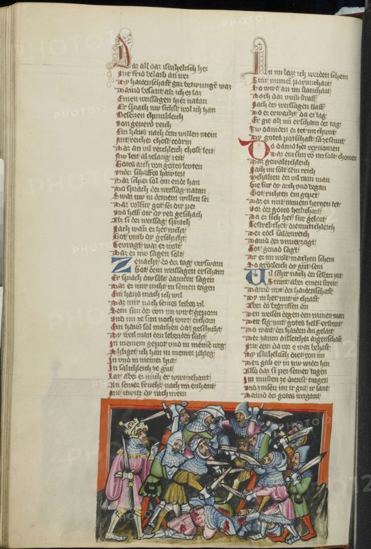 The Defeat of the Philistines; Regensburg, Bavaria, Germany; about 1400 - 1410; Tempera colors, gold, silver paint, and ink