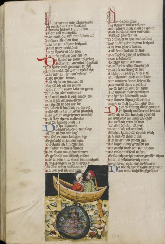 Alexander the Great under Water; Regensburg, Bavaria, Germany; about 1400 - 1410; Tempera colors, gold, silver paint, and ink